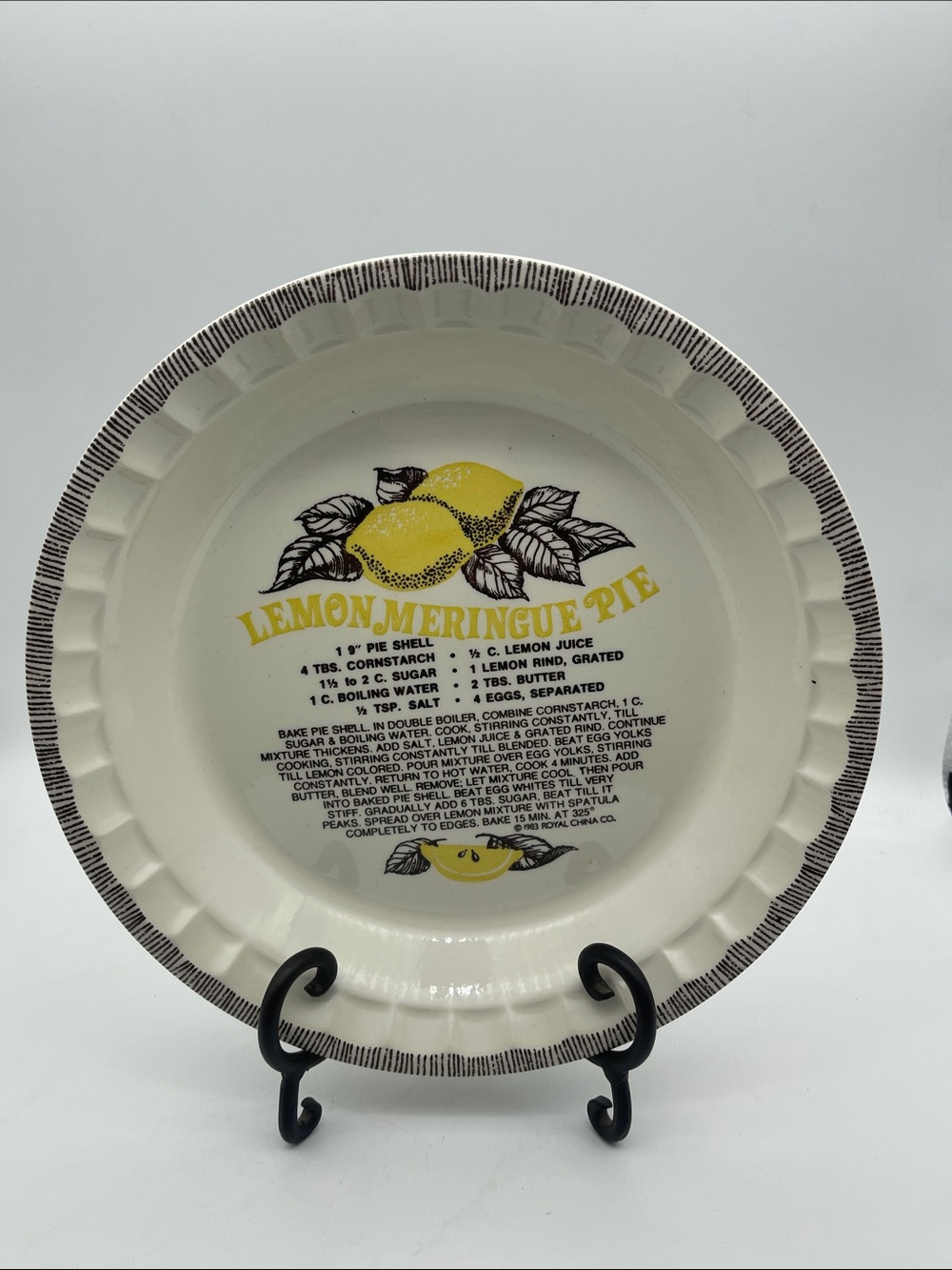 Vintage Lemon Meringue Pie Recipe Dish Plate Royal China 1983 Collectible